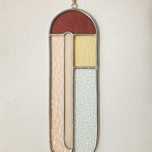Modern stained glass suncatcher in subdued colors, window decoration, glass wall hanging image 5
