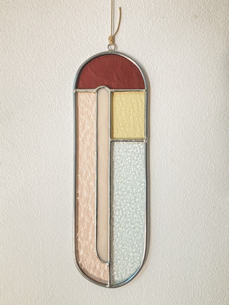 Modern stained glass suncatcher in subdued colors, window decoration, glass wall hanging image 5