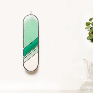 Stained Glass Suncatcher Panel Wall Hangings In Green Colors Tones. Home decor.