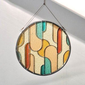 Retro stained glass window hangings ø11 inch, modern suncatcher, glass wall hanging image 4