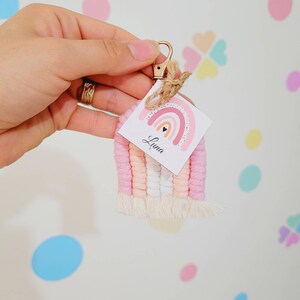 Little cutie baby shower favor, macrame rainbow keychain, macrame keychain bulk , pink  Rainbow Keychain Favor , pastel baby shower decor