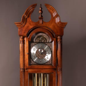 Howard Miller Grandfather Clock | Cherry Finish, Moon Dial, Triple Chime