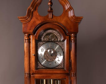 Howard Miller Grandfather Clock | Cherry Finish, Moon Dial, Triple Chime