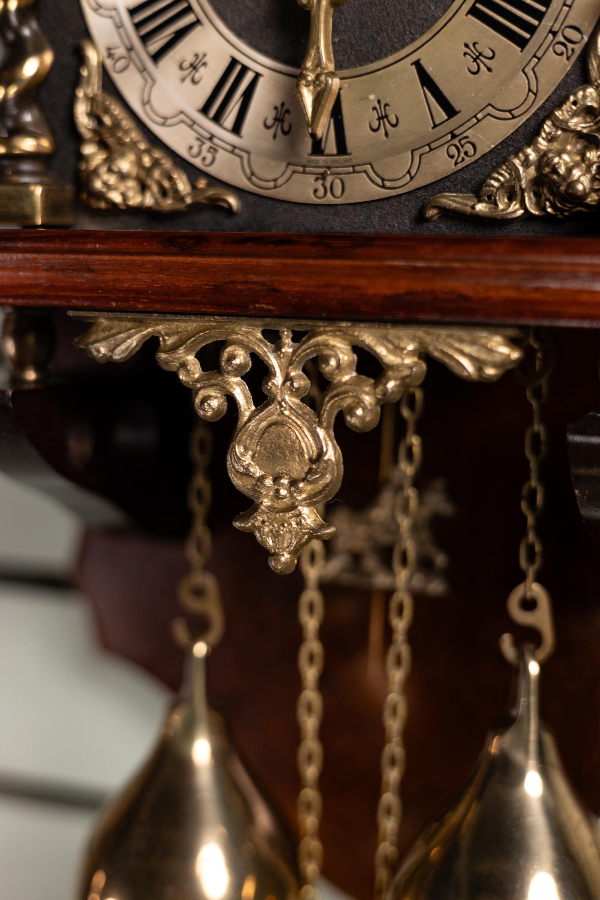 Vintage Wall Clock: Burl Wood, Brass Atlas, Dutch Clock - Etsy