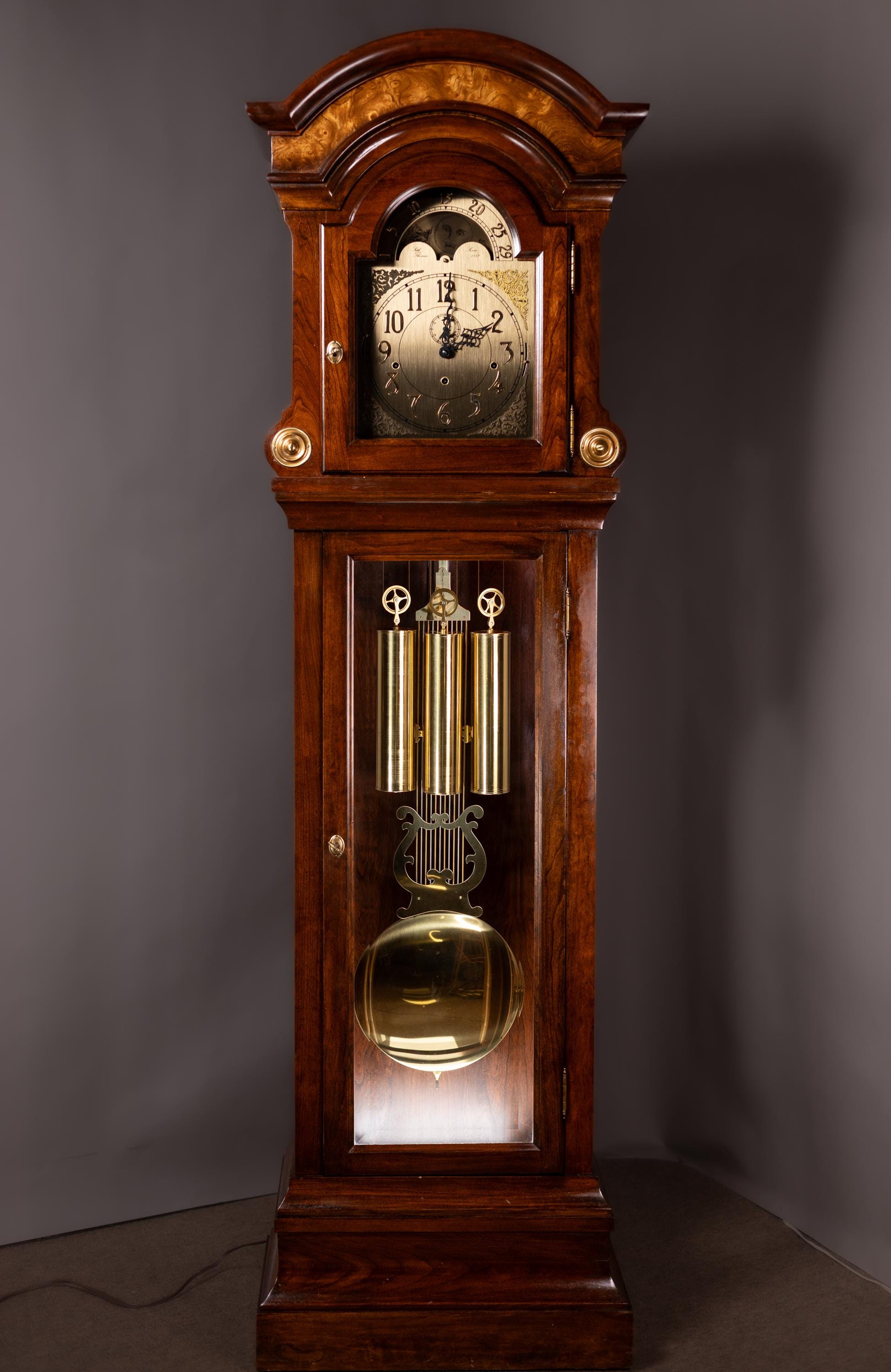 Seth Thomas Grandfather Clock – Mahogany Cable-Driven Floor Clock with Brass Accents
