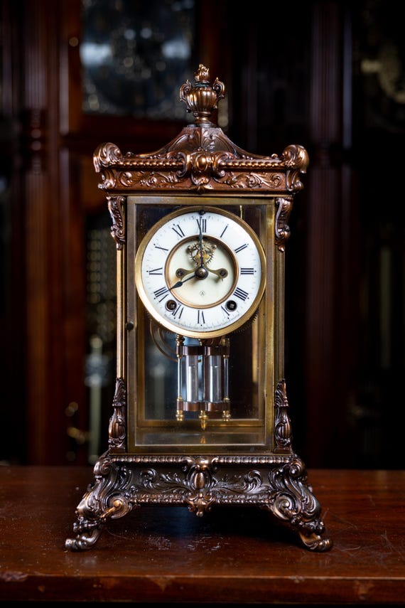 アンティーク大理石置時計 ANSONIA 置き物、装飾品 Antique Ansonia Crystal Regulator Clock With Mercury Pendulum - Etsy