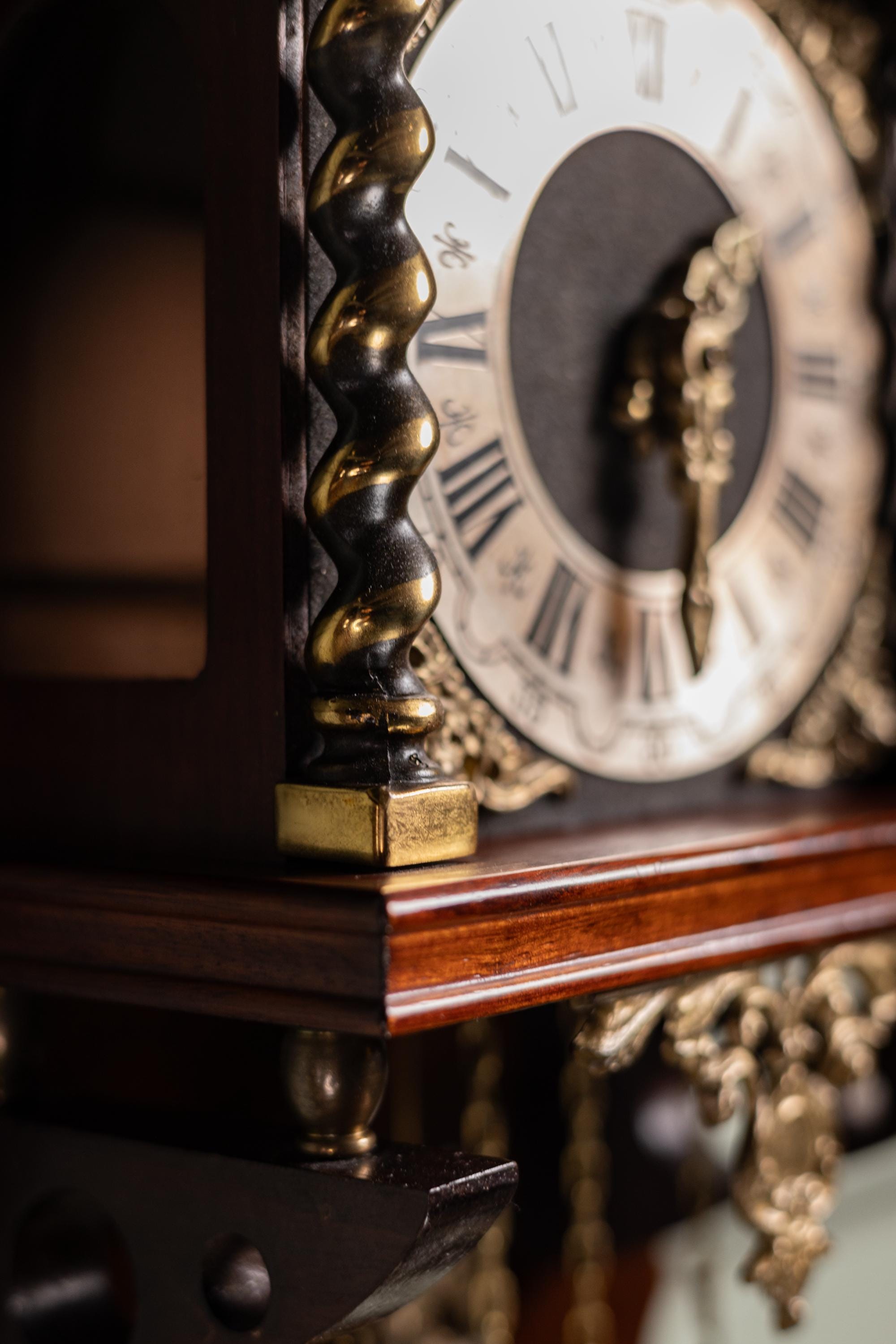 Vintage Wall Clock: Burl Wood, Brass Atlas, Dutch Clock - Etsy
