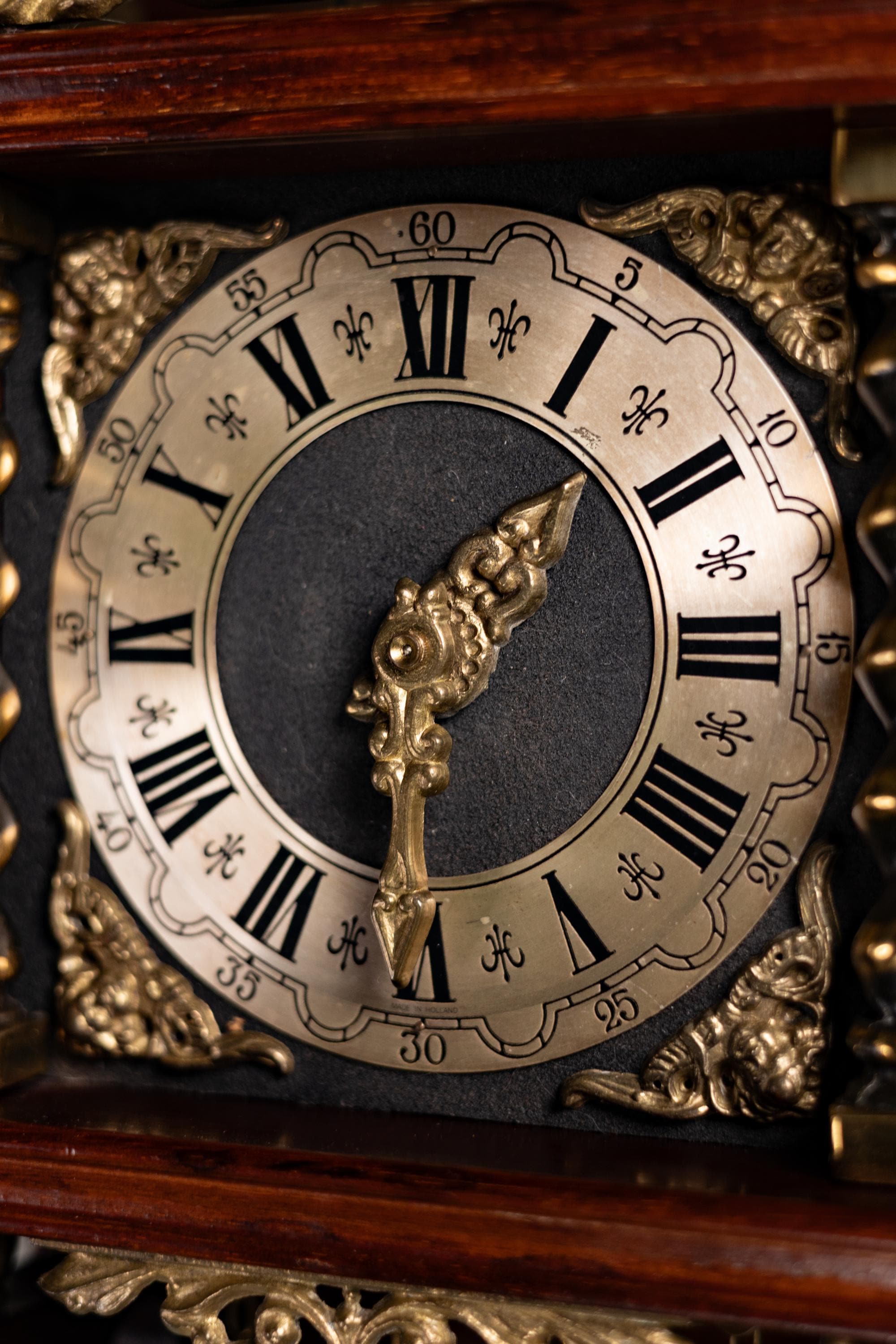 Vintage Wall Clock: Burl Wood, Brass Atlas, Dutch Clock - Etsy