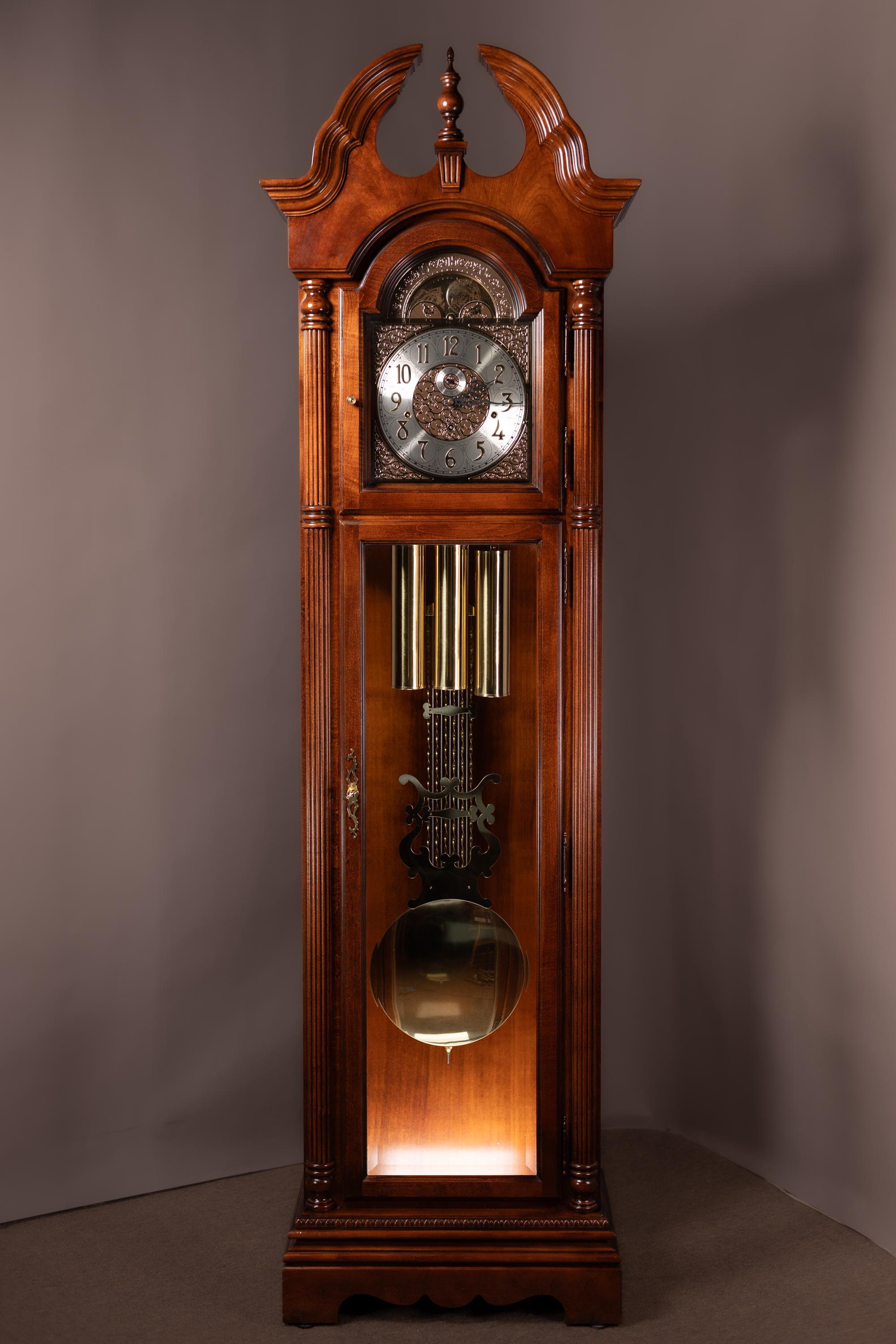 Howard Miller Grandfather Clock | Cherry Finish, Moon Dial, Triple