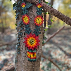 Huichol Art Necklace | Mexican Art | RED SUN