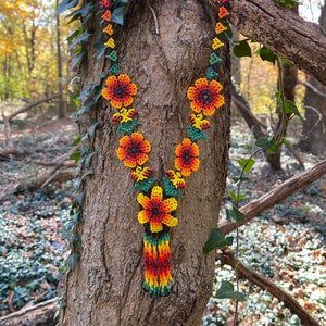 Huichol Art Necklace | Mexican Art | ORANGE