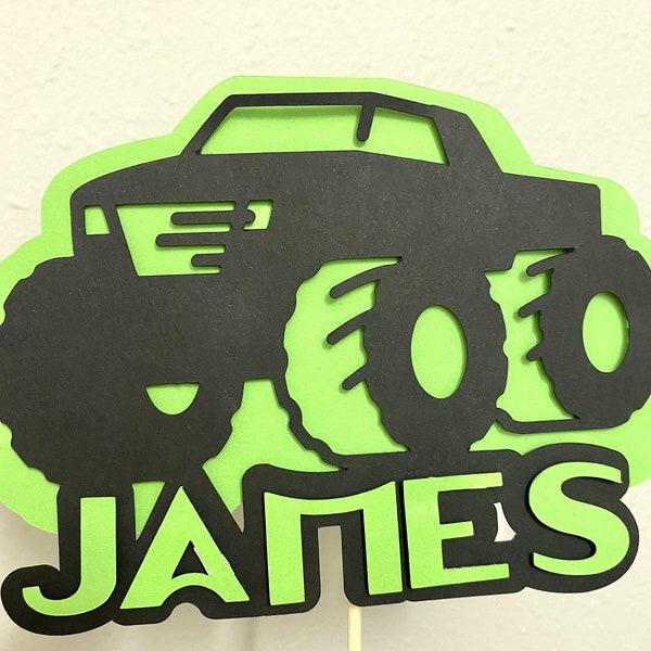 Truck cake topper, monster truck cake topper, birthday cake topper, boy or girl, any color, customized with name