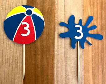 Pool cupcake toppers, beach ball cupcake toppers, splash cupcake toppers, customized cupcake toppers