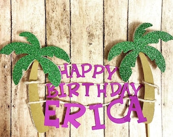 Customized beach cake topper, tropical cake topper, palm tree cake topper
