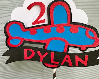Airplane cake topper, boy or girl birthday, plane decoration, customized with name and age ANY COLOR