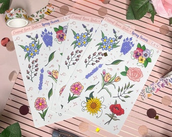 Spring Flowers Sticker Sheet|Flower Stickers|Planner Stickers|Journal Stickers|Cute Stickers