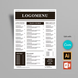 Modelo de menu moderno | Modelos de lista de preços | Modelo de menu de barra | Cardápio do Restaurante | Tamanho A4 | DOWNLOAD INSTANTÂNEO!
