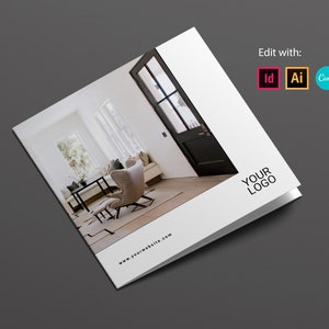 Brochure a tre ante, brochure minimalista, design d'interni, portfolio di design architettonico