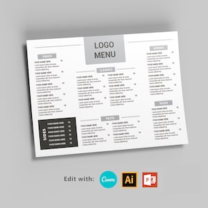Plantilla de menú moderno / Plantillas de lista de precios / Plantilla de menú de bar / Menú de restaurante / Tamaño A4 / ¡DESCARGA INSTANTÁNEA!