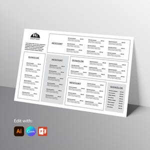 Moderne Menüvorlage | Preisliste Vorlagen | Bar Menü Vorlage | Restaurant-Speisekarte | Tabloid | SOFORTIGER DOWNLOAD!