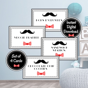 EDITIERBARE 4er Set Baby Shower Appetizer Tischkarten, kleiner Mann, Schnurrbart, DIY, Appetizer, Instant Download, digital, printable, anpassen