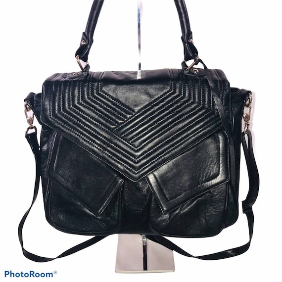 Vintage Aqua Madonna Soft Black Leather Satchel Wi