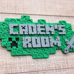 3D door sign Minecraft-inspired - personalized name custom kids bedroom, game room, teacher classroom sign wall decor