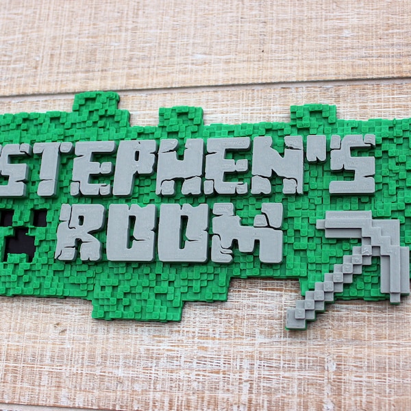 Minecraft pickaxe 3D door sign - personalized name custom kids bedroom, game room, teacher classroom sign wall decor