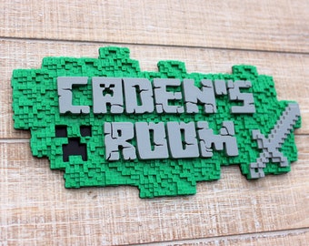 3D door sign Minecraft-inspired - personalized name custom kids bedroom, game room, teacher classroom sign wall decor