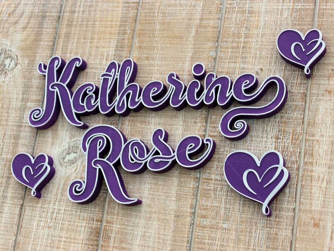 Girly Door Sign - Dual Color 3D Printed Script Wall Decor With Hearts ...