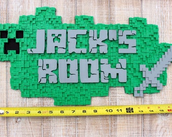 XXL version - 3D wall sign Minecraft-inspired - personalized name custom kids bedroom, game room, teacher classroom sign wall decor