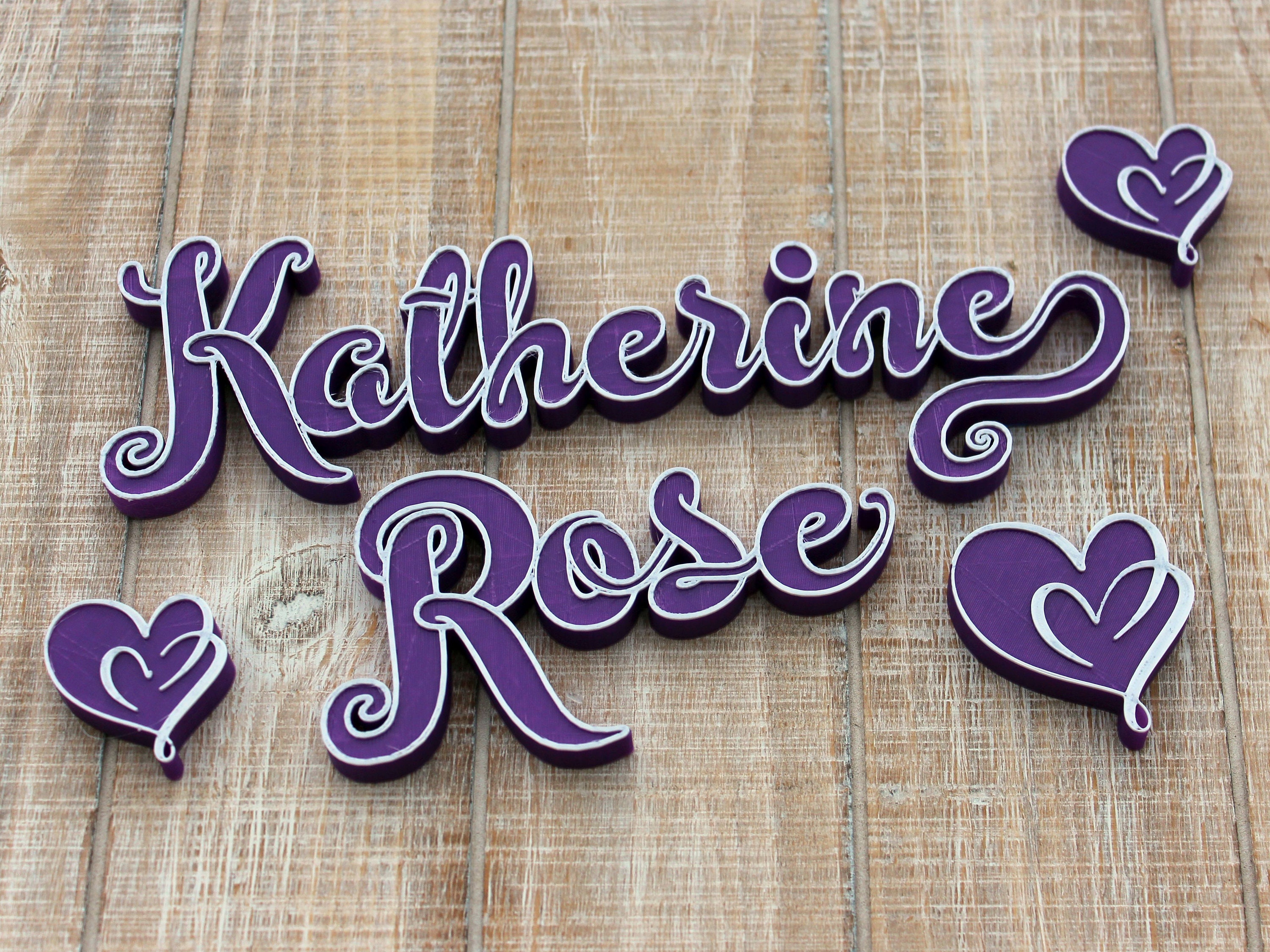 Girly Door Sign - Dual Color 3D Printed Script Wall Decor With Hearts ...