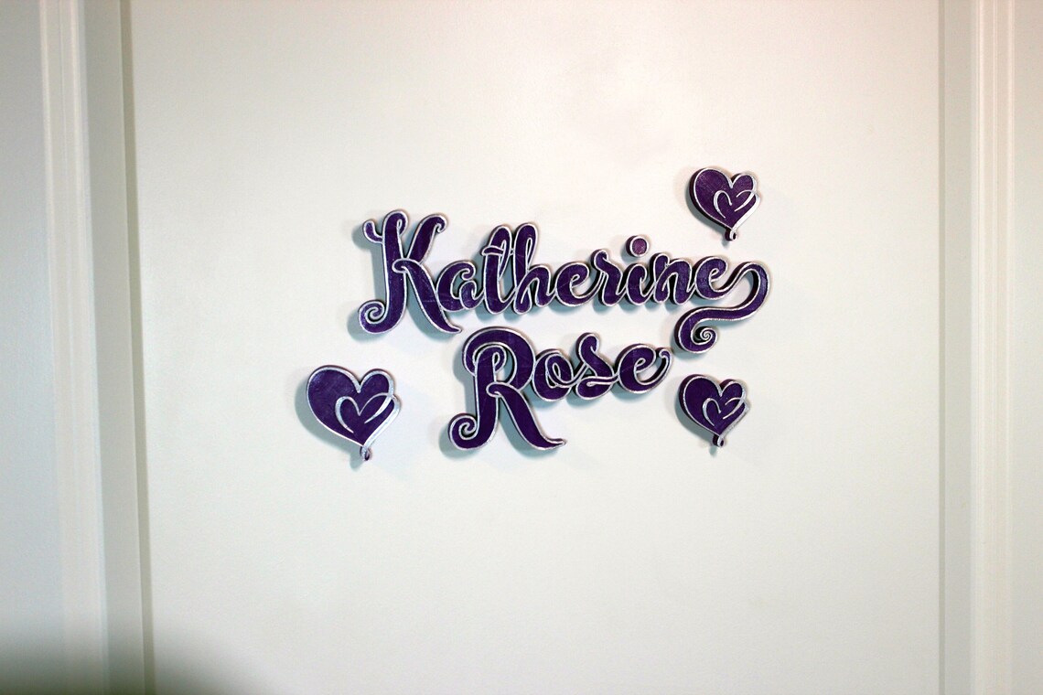 Girly Door Sign - Dual Color 3D Printed Script Wall Decor With Hearts ...