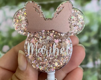 Rose Gold Girl Mouse badge reel