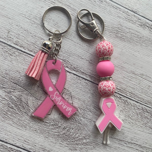 Breast cancer ribbon inspired keychain