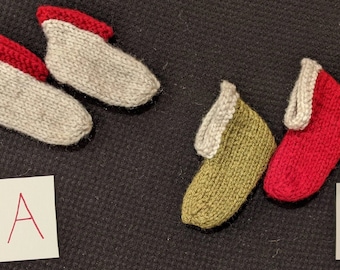 Handmade Knitted Baby or Doll Booties- HOLIDAY THEMED- Super Cute! Christmas Red Green White Crib Shoes Socks Knit Hand Made Gift Small Tiny