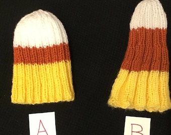 Candycorn Hat for Babies/ Toddlers/ Children- Thanksgiving, Halloween, Fun Cute Costume Stockinette Gift Knit Beanie Cap Candy Autumn Winter