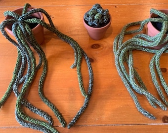 Silly Plants - hand knitted decorative fern/ succulant/ cactus-  christmas gift, wrapped, potted, mug, ribbon fake handmade maintenance free