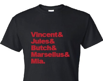 Men's Top 5 Shirt- Vincent Vega, Jules Winnfield, Butch Coolidge, Marsellus Mia Wallace- Christmas Gift list movie movies nerd film geek 90s