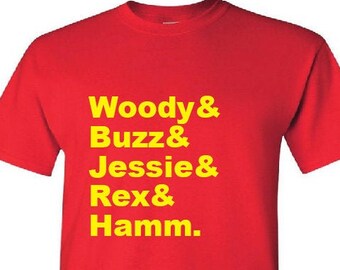 Adult Top 5 T-SHIRT: woody buzz jessie rex hamm- christmas gift movies characters favorite list ampersand holiday present