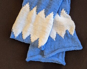 Scarf - Zig Zag Dark Blue / Light Blue - Double Layer, fun pattern, winter gift christmas thanksgiving 6 feet long cute stockinette handmade