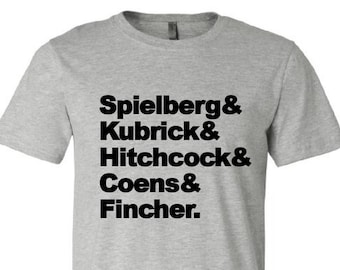 Top 5 Directors T-Shirt: Spielberg, Kubrick, Hitchcock, Coens, Fincher, list, Coen Brothers Steven David Alfred Stanley movies movie gift