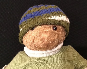 Baby Hat- Green Blue White- Winter Cap- Beanie, Skull Cap, Handmade Christmas Gift