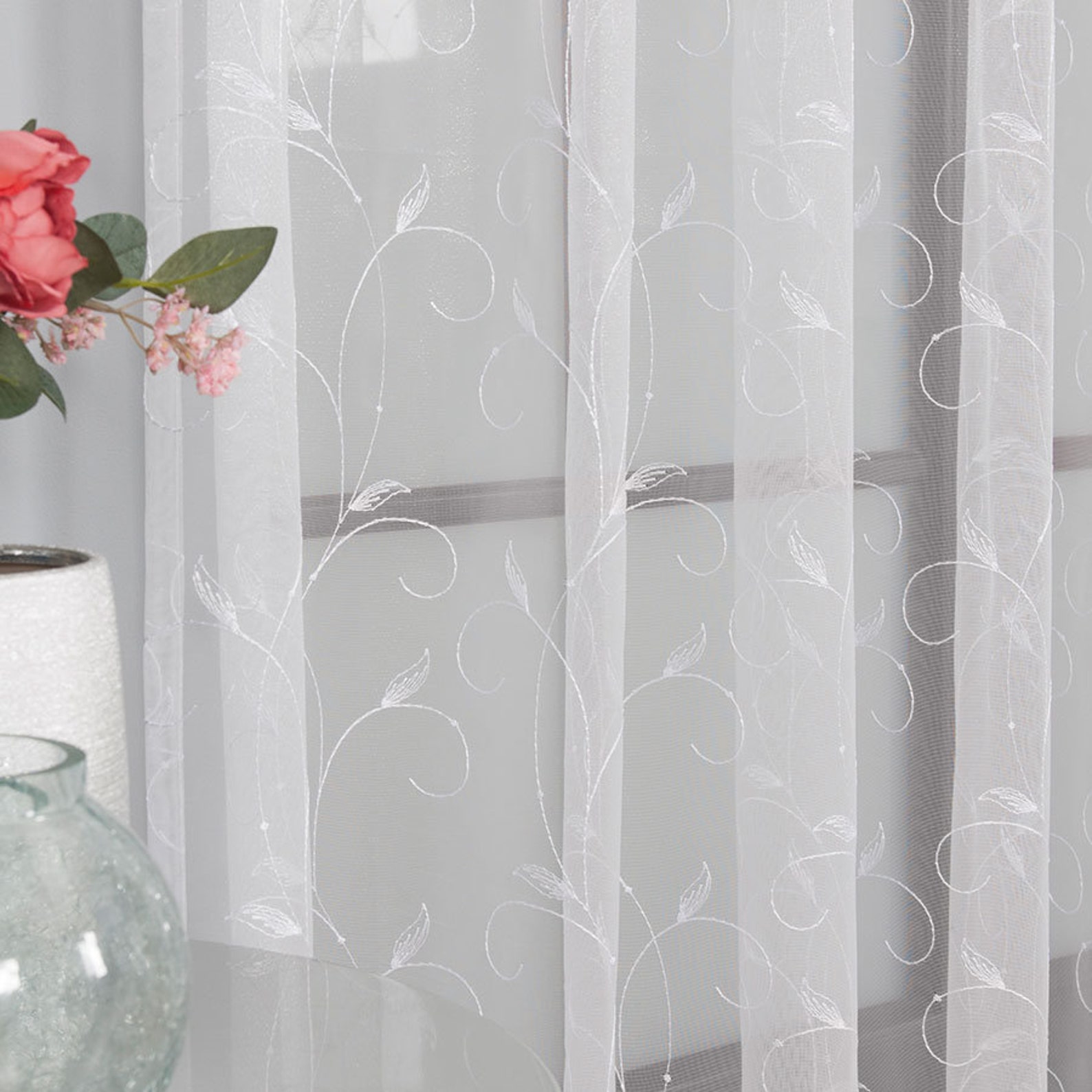 Net curtain fabric Double Width Embroidered Pattern | Etsy