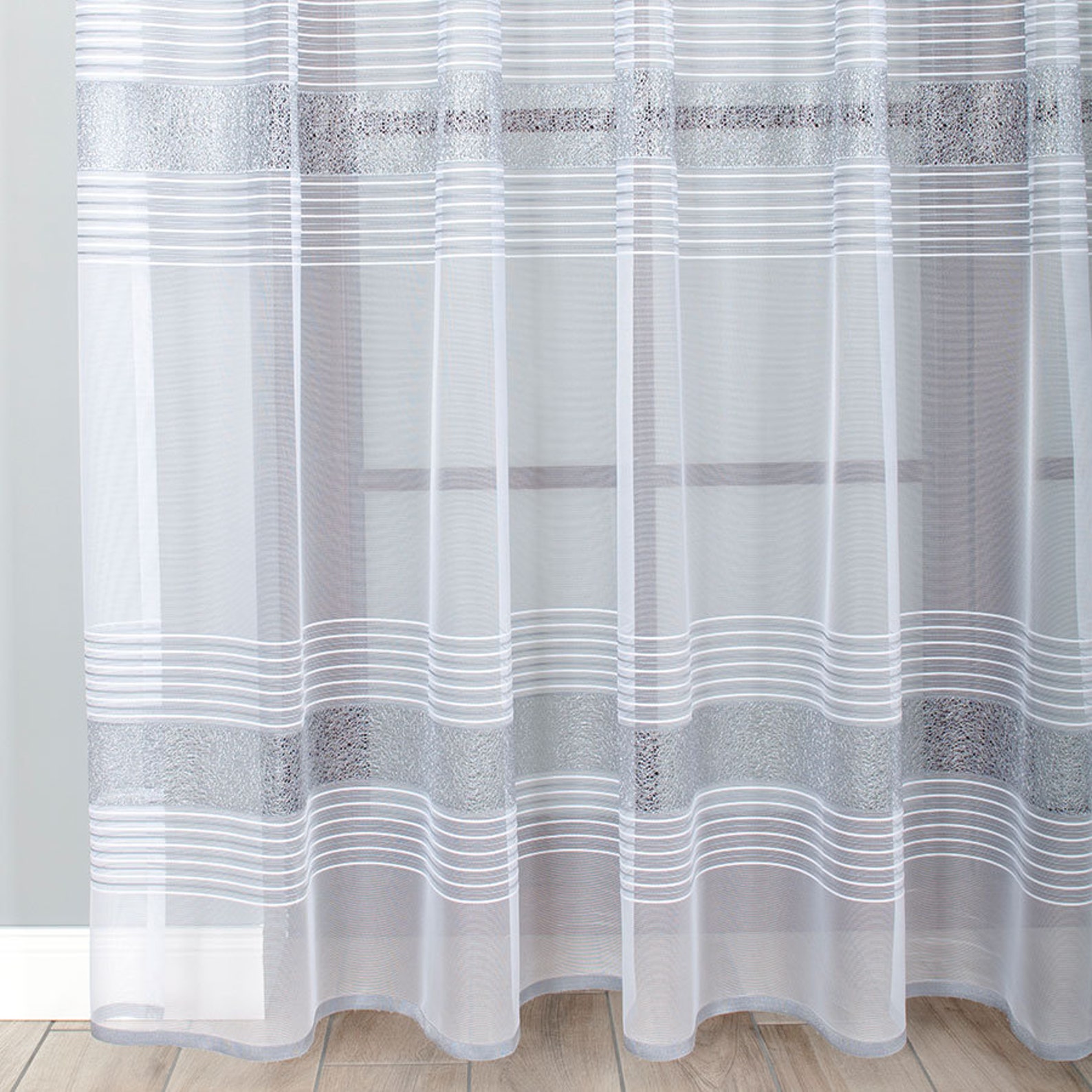 Net curtain fabric Silver strips pattern Window fabric Etsy