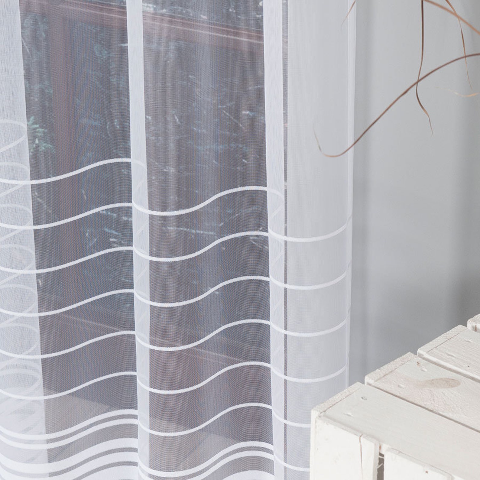 White Jacquard Net Curtain Fabric stripes Pattern Window | Etsy