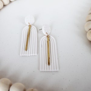 White Clay Earrings Aesthetic Earrings Boho Jewelry Handmade Gift For Her Gold Earrings Minimalist Earrings Rainbow Earrings