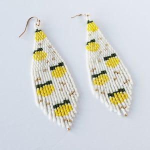 Lemon Beaded Earrings, Boho Fringe Earrings, Statement Earrings, Dangle Earring, Yellow Earrings, Gifts for Her, Drop Earring, Birthday Gift
