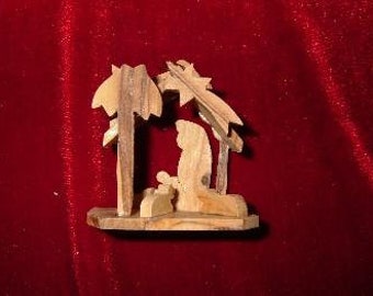 Hand Made Olive Wood Nativity and Manger Ornament