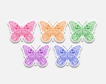 Multi Colored Hand-Drawn Butterfly Stickers - Pink, Purple, Green, Orange, Blue